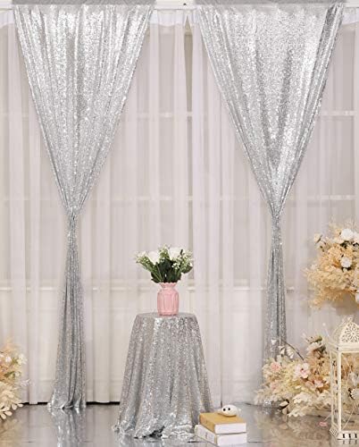 Poise3EHome Silver Sequin Backdrop Curtains,4 Panels 2FTx8FT Glitter Background for Party Birthday Party Baby Shower Wedding Christmas Thanksgiving Halloween Holiday Festival Decor - Image 2
