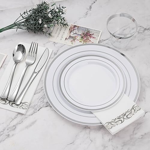 BESTVIP 700 PCS Disposable Silver Plates and Silverware Set for 100 Guests - Image 2