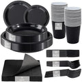 WELLIFE 210Pcs Black Plastic Plates,Black Disposable Plates for Party by WELLIFE