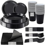 WELLIFE 210Pcs Black Plastic Plates,Black Disposable Plates for Party by WELLIFE