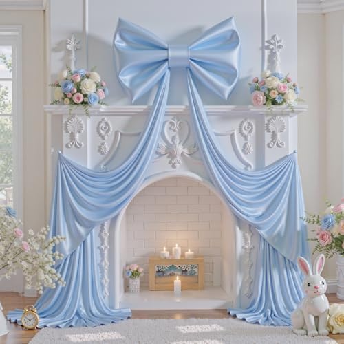 Large Blue Bow Decor, 24x16x79 Inches Big Silky Ribbon Bows for Room Wall Door Decorations Oversized Coquette Stain Bow Party Decorations for Birthday Bridal Baby Shower Wedding Photo Booth Backdrop - Image 3