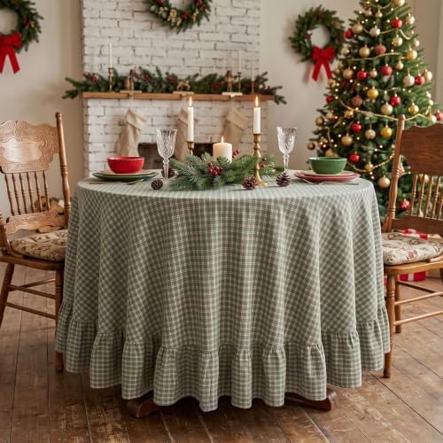 Eternal Beauty Green Plaid Ruffle Round Tablecloth 70 in by EternalBeauty