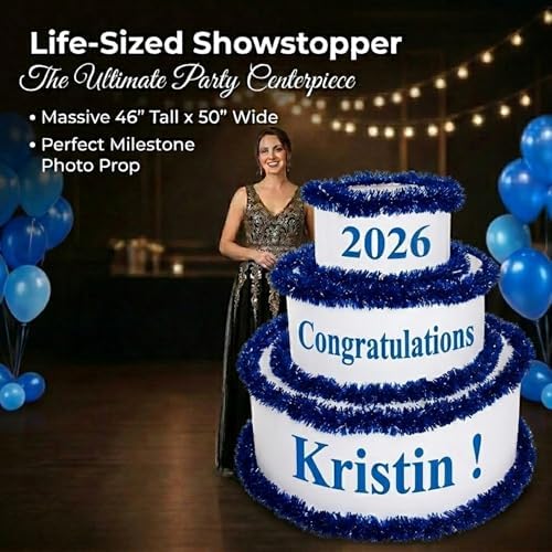 Anderson's White & Blue Personalized Pop-Out Cake, Life-Size Surprise Prop for Graduation, Retirement, Birthday, Engagement, Corporate Events – Custom Name, DIY Kit, Photo-Ready Reveal - Image 6