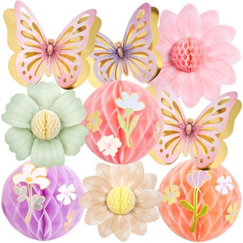 Paper Jazz Pastel Butterfly Decorations Hanging Paper Flowers Honeycomb Birthday for Fairy Party,Spring Theme Decor for Wildflower First Birthday,Tea,Garden Party,Classroom,Bulletin Board by PAPERJAZZ