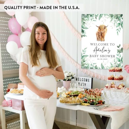 Andaz Press Greenery Highland Cow Baby Shower Decorations, Personalized Welcome Sign Board, Western Theme, 16"x20" Canvas Guest Book Alternative - Image 5