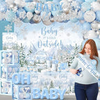 Winter Baby Shower Decorations, Blue Baby It's Cold Outside Decor with Plates Napkins Tablecloth Balloon Cake Topper, Winter Wonderland Baby Shower Party Supplies for Boy - Image 2