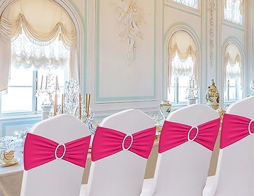 50 Pack Hot Pink Chair Sashes, Spandex Chair Bands Bows for Wedding Party Birthday Baby Shower Decor, Sashes for Chairs Banquet Events Decoration - Image 4