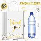 Tinlade 100 Pcs Thank You Gift Bags Bulk Paper Gold Thank You Wedding Bags with Handle for Business, Shopping, Wedding, Baby Shower, Party Favors (White) - Image 2