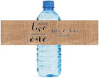 and the Two Shall Become One on Burlap Wedding Engagement Party Water Bottle Labels by DesignThatSign