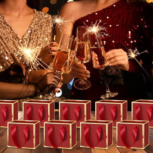 Yeaqee 100 Pcs Mini Metallic Paper Gift Bags with Handle, Burgundy Red, Gold - Image 7