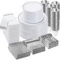 BESTVIP 700 PCS Disposable Silver Plates and Silverware Set for 100 Guests by Bestvip