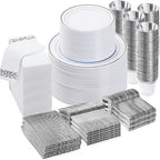 BESTVIP 700 PCS Disposable Silver Plates and Silverware Set for 100 Guests by Bestvip