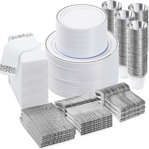 BESTVIP 700 PCS Disposable Silver Plates and Silverware Set for 100 Guests by Bestvip