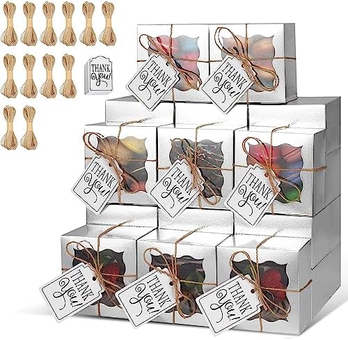 KPOSIYA 120pcs Small Cookie Boxes with Window, 4x4x2.5 Silver Bakery Box by KPOSIYA