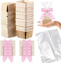 Kigley 24 Set Pink Gingham Wooden Gift Baskets with Cellophane Bags Bows by Kigley