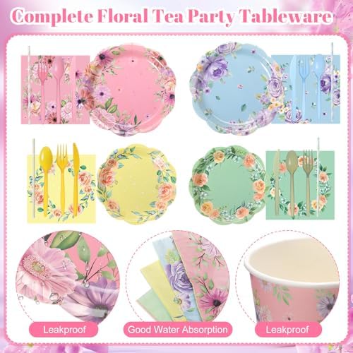 450 Pcs Tableware Set, Serve 50, Pastel, Floral Floral Party - Image 3
