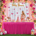 1 Pack Hot Pink Rectangle Table Clothes for 8 Foot Tables, Polyester Wrinkle Free Fitted Tablecloths 8ft Stretch Table Cover with Skirt for Wedding, Birthday, Parties, Trade Show, Craft Show - Image 3