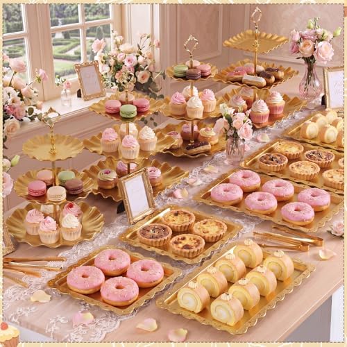 Remerry 16 Pcs Dessert Table Display Set 3 Tier Cake Stands, Gold - Image 2