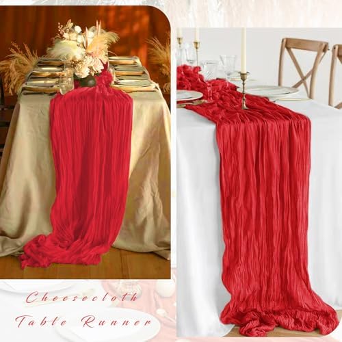 Red 12 Pieces 35 x 120 Inches Long Cheesecloth Table Runner Gauze Fabric 10Ft Boho Table Runner Rustic Sheer Runner for Wedding Baby Bridal Shower Birthday Holiday Party Table Arbor Decor (Red) - Image 5