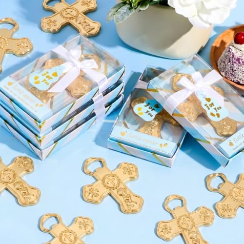 Wesiti 24 Pcs Blue Baptism Favors for Guests Praying Cross Bottle Openers Gender Reveal Boys Girls Souvenirs for Baptism Baby Shower Christening First Communion Party - Image 5