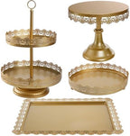TOPZEA 4-Piece Gold Cake Stand Set, Vintage Metal Dessert Table Display Set with 2-Tier Cupcake Holder & Serving Trays for Wedding, Baby Shower, Tea Party, Birthday Decorations by TOPZEA