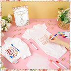 Panitay 126 Pcs Baby Shower DIY Bodysuit Set Bib 25 Blank White Newborn Bodysuit 25 Stencils 24 Marker 1 Sign 50 Pins(Floral) - Image 3