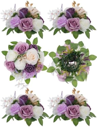 BLOSMON Fake Flowers Ball Centerpiece for Wedding Table, 2 Pcs, Lilac White by Blosmon