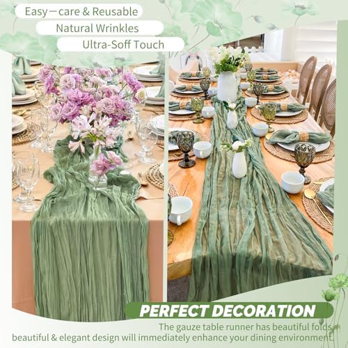 Showgeous 20 Pack Sage Green Cheesecloth Table Runner, 17 x 108 Inches - Image 6