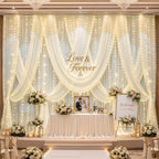 20x10ft Beige Tulle Backdrop Curtains with Lights String for Parties,Wrinkle Free Sheer Curtain with Lights Wedding Photo Backdop Drapes for Baby Shower Birthday Party Photography Home Decorations - Image 2