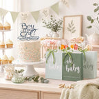 Gersoniel 50 Packs Baby Shower Gifts Bags Bulk 5.91 x 3.15 x 8.27 Inches Baby Shower Favor Bags with Handle Ribbon Thank You Gift for Party Favor for Guests Gifts Gender Reveal (Green) - Image 6