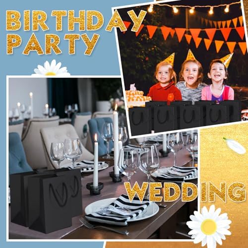 Sherr 50 Pcs Black Gift Bags with Handles Tags 5.3 x 3.7 x 8.1 Inches Small Glossy Paper Bags Bulk Wedding Birthday Baby Shower Party Favor Gifts - Image 6