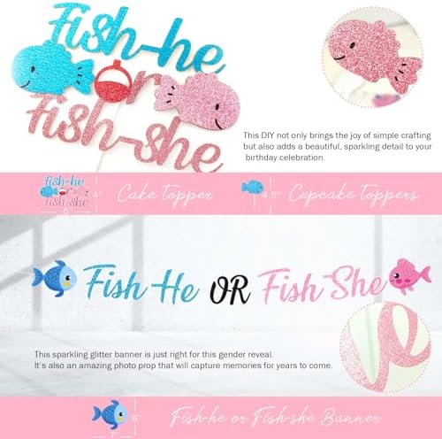 Fishing Gender Reveal Decorations, Baby Boy or Girl Gender Reveal Party Decor, Fish She or Fish He Backdrop Balloon Banner Tablecloth Box Sash for Gone Fishing Baby Shower Supplies - Image 5