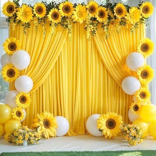 Yellow Backdrop Curtain for Parties Wrinkle Free Lemon Yellow Photo Curtains Backdrop Drapes Fabric Decoration for Birthday Party Wedding Baby Shower 5ft x 8ft,2 Panels - Image 3
