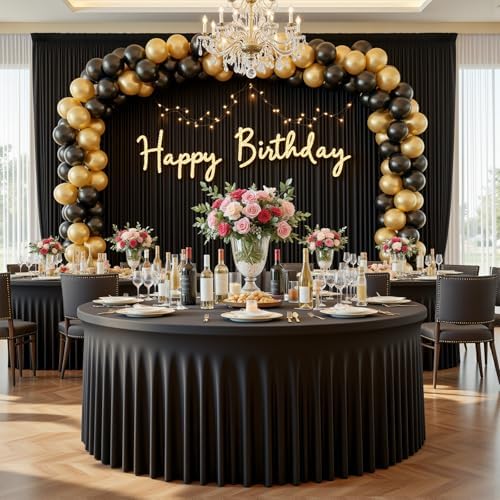 GALLETY Black Table Cloth for 5FT Round Tables, Fitted Spandex 120 inch Round Tablecloth, Wrinkle Free Black Table Skirt for Receptions Birthday Holiday Dinner Banquet Juneteenth Decorations - Image 6