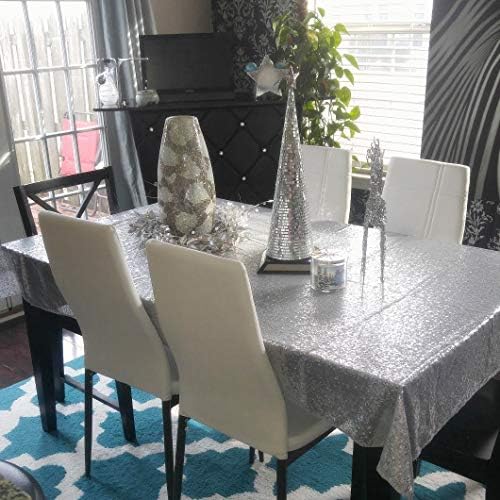 Eternal Beauty Silver Sequin Tablecloth 72 x 108-Inch Sparkly Overlay Rectangle Glitter Table Cover for Wedding Party Birthday Decoration - Image 5