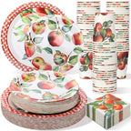 Domensi 250 Pcs Fall Apple Party Paper Plates and Napkins Forks by Domensi