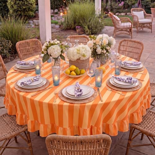 Tudomro Striped Tablecloth, Round, Tangerine,Ochre, 60'' X 60'' - Image 4