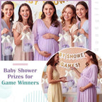 36 Pcs/6 Sets Baby Shower Prizes for Winners Include Ceramic Mugs with Spoons Woven Coasters Notebooks with Pens Clear PVC Gift Bags for Bridal Shower Party Favors(Purple) - Image 6