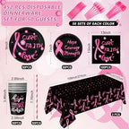Funnymoom 452 Pcs Breast Cancer Awareness Decoration Black Pink Cure Faith Love Paper Plates Napkins Cups Tablecloth Cutlery Straws for Breast Cancer Awareness Month Women Charity Activities Supplies - Image 2