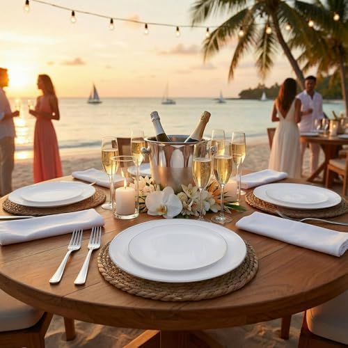 KIRE 100PCS Silver Plastic Plates - Heavy Duty White Disposable Plates with Silver Rim for Party/Wedding - Include 50Pcs 10.25inch Dinner Plates and 50Pcs 7.5inch Dessert Plates for Party - Image 2