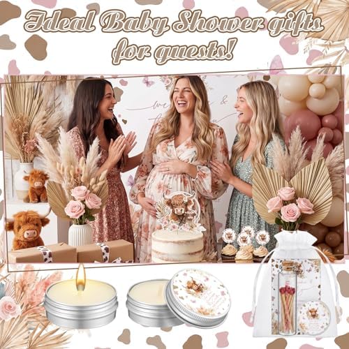MTLEE 24 Sets Highland Cow Baby Shower Favors for Guest Bulk Including Lavender Scented Candles and Empty Matches Jars with Cork Top Thank You Cards and Organza Bags for Baby Shower Party Souvenir - Image 3