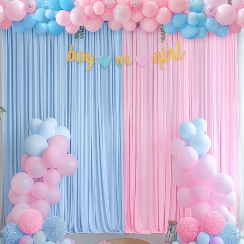 Pink Blue Backdrop Curtains for Gender Reveal Boy or Girl Parties Wrinkle Free Photo Curtains Backdrop Drapes Fabric Decoration for Birthday Party Baby Shower 5ft x 8ft,2 Panels by Tao-GePartyDecorations