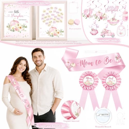 Little Pumpkin Baby Shower Decorations Party Supplies Pink - Image 6