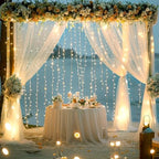 10ft x 10ft Ivory Tulle Photo Backdrop Curtain with Lights String for Parties Wedding Sheer Ivory Curtain Backdrop for Birthday Party Bridal Shower Photo Booth Photography Background Decorations - Image 5