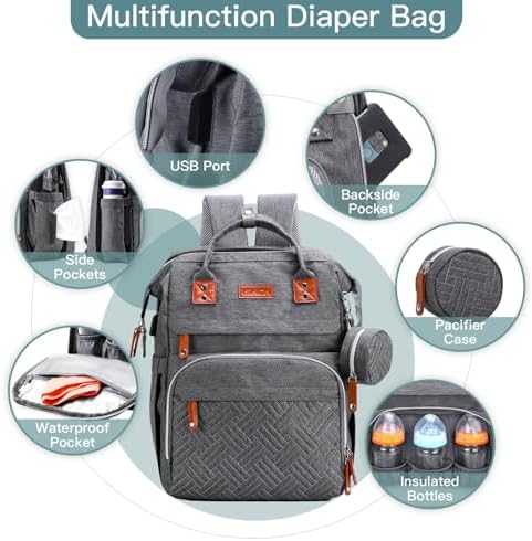 ISMGN Diaper Bag Backpack with Changing Station, Baby Bag for Mom, DeepGrey - Image 2