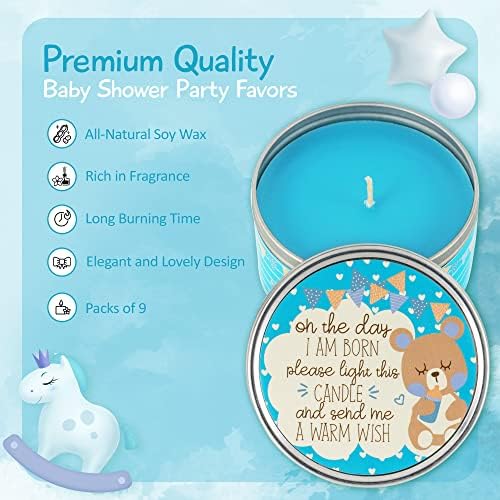 Majestic Zen Baby Shower Candle Favors for Boy |9-Pack Scented Soy Wax Candles with Fresh Baby Powder |Long Lasting 40 Hour Burn Party Favors |Unique Keepsake Baby Shower Gifts & Gender Reveal Favor - Image 3