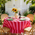 JarThenaAMCS Ruffle Tablecloth Boho Pink Red Striped Table Cloth Round Decorative Table Cover for Home Kitchen Baby Shower Party Wedding Decor, 70 Inch - Image 5