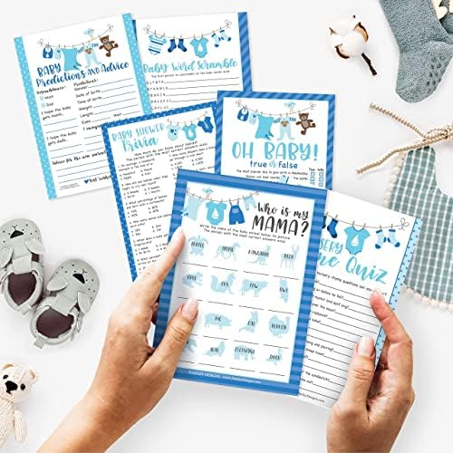 Hadley Designs - 50 Blue Baby Prediction And Advice Cards, Trivia Games, etc, 25 Baby Animal Matching, Nursery Rhyme Game - 6 Double Sided Cards - Image 2