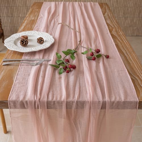 6Pcs Dusty Pink Cheesecloth Table Runner 120 Inches for Party Home Decor - Image 4