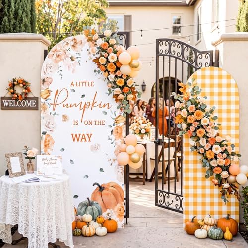 Tegeme 2 Pcs 7.2ft & 6ft a Little Pumpkin is on the Way Arch Backdrop Cover - Image 6